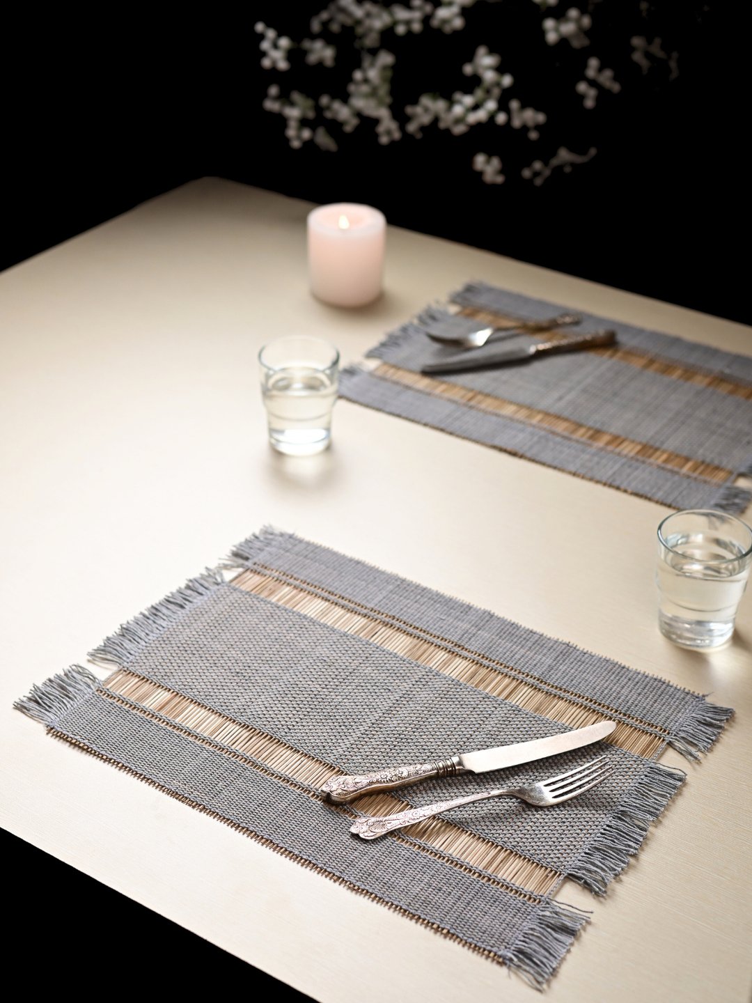 Handmade Madhurkatti Table Mat Set of 4 - Grey - Kadam Haat