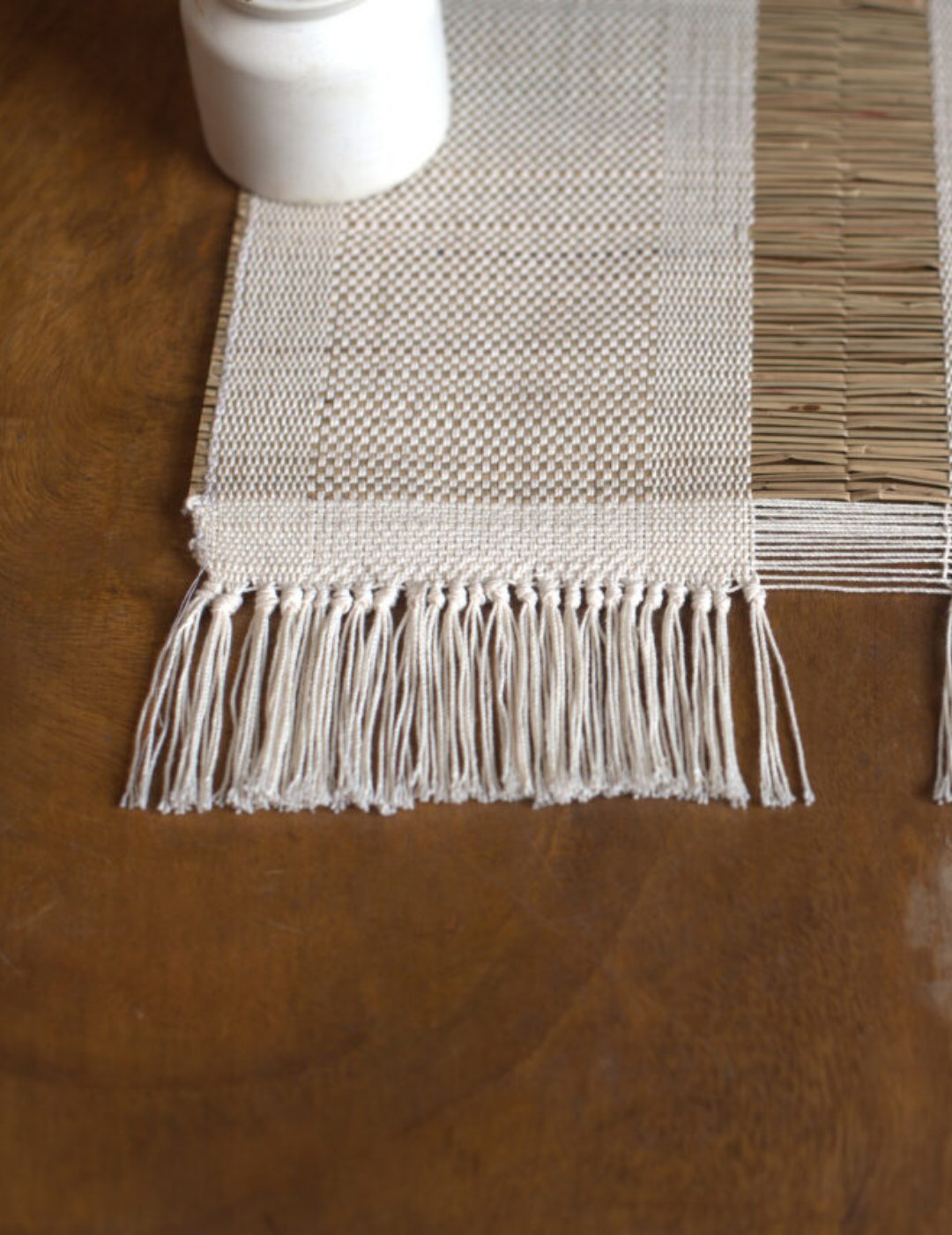 Handmade Madhurkatti Table Runner - White - Kadam Haat