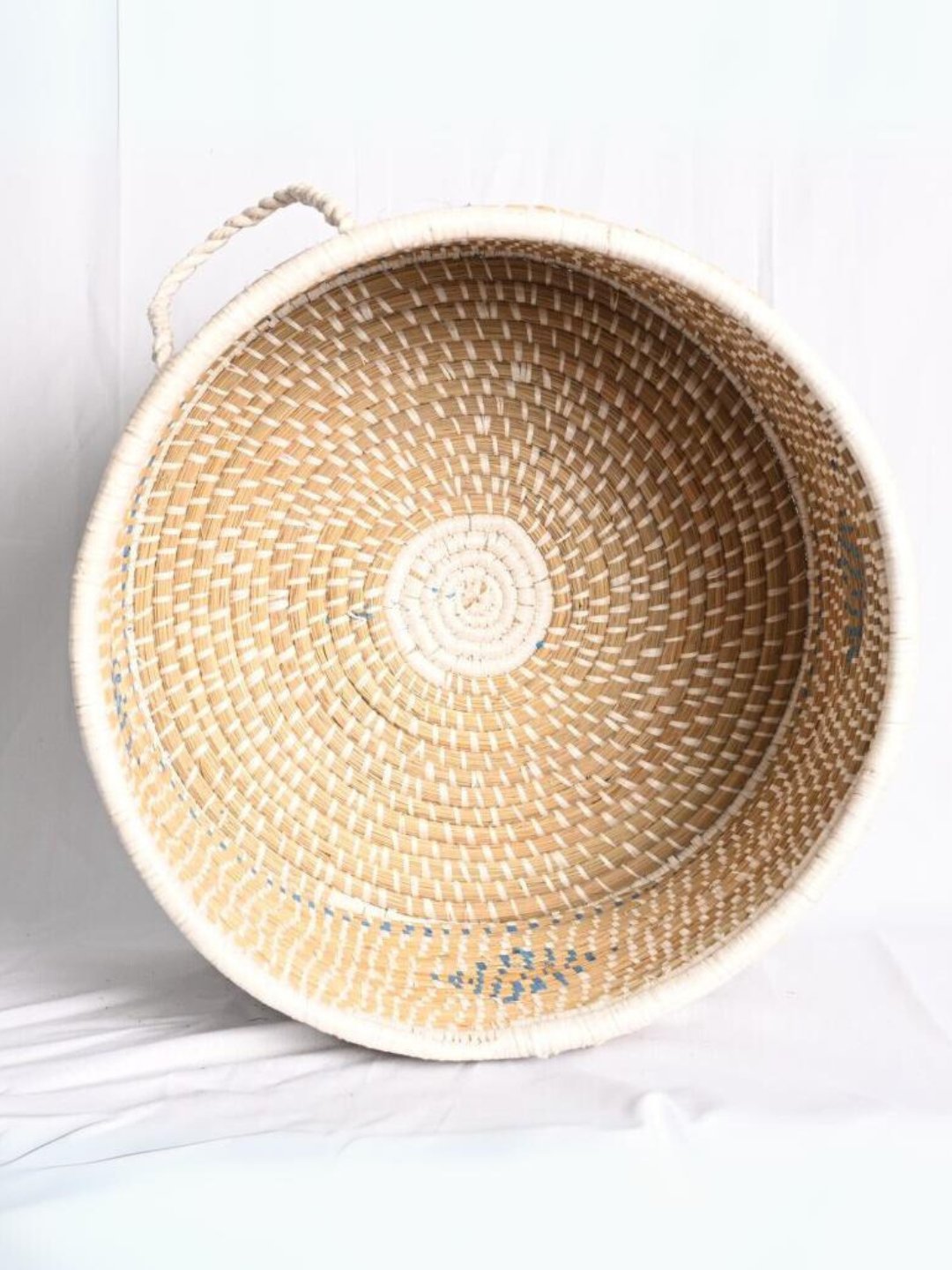 Handmade Moonj Grass Declutter Basket - White - Bottom Strip - Kadam Haat