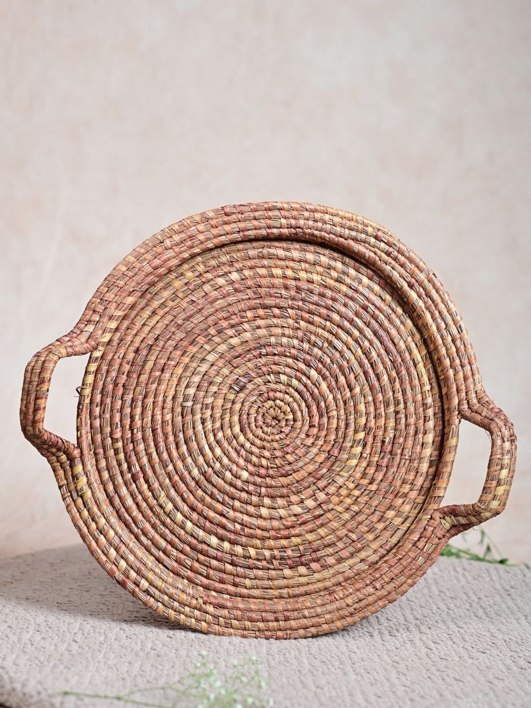 Handmade Moonj Round Centre Platter Tray - Natural - Kadam Haat