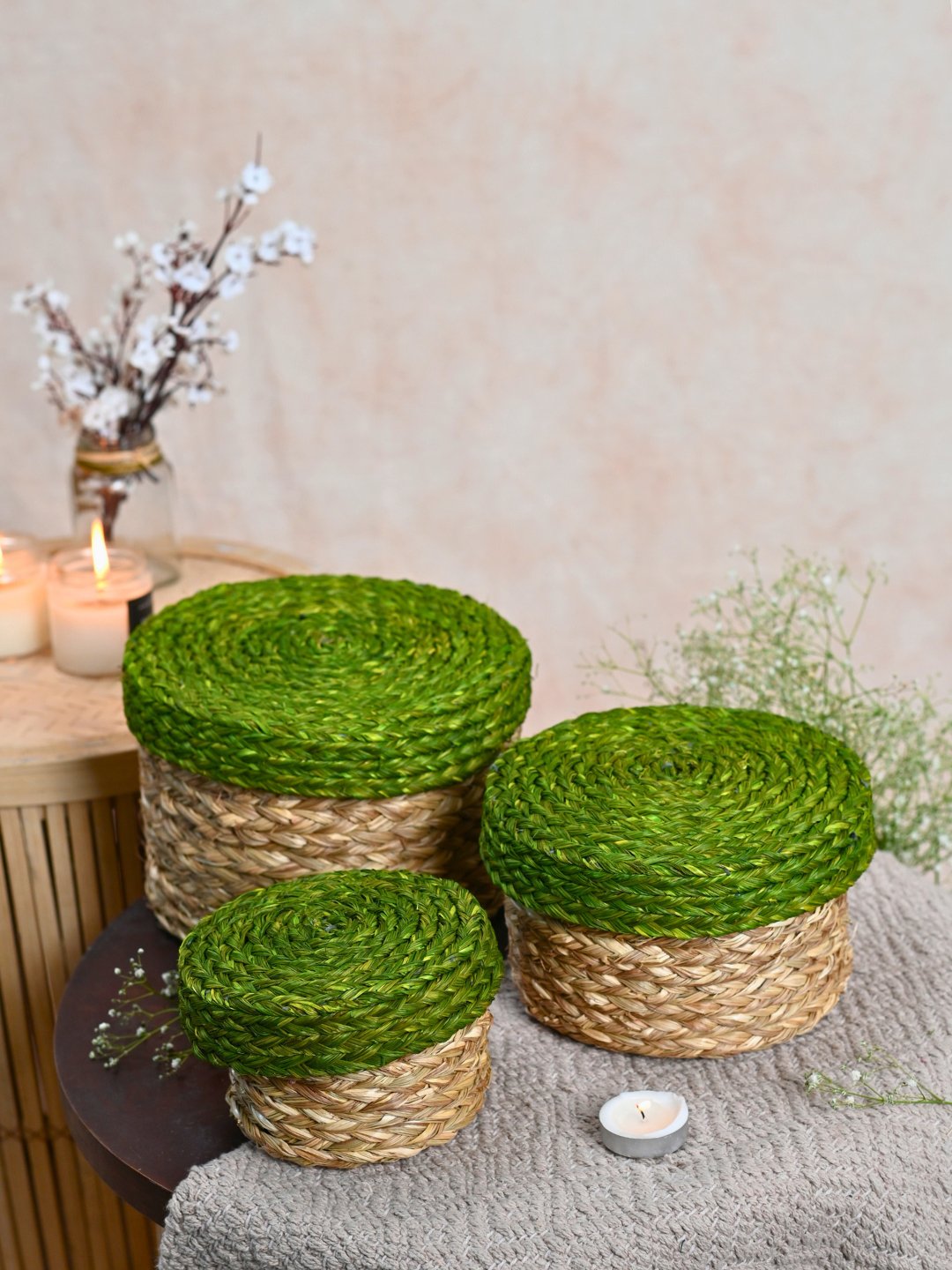 Handmade Sabai Gift Box - Green | Set of 3 - Kadam Haat
