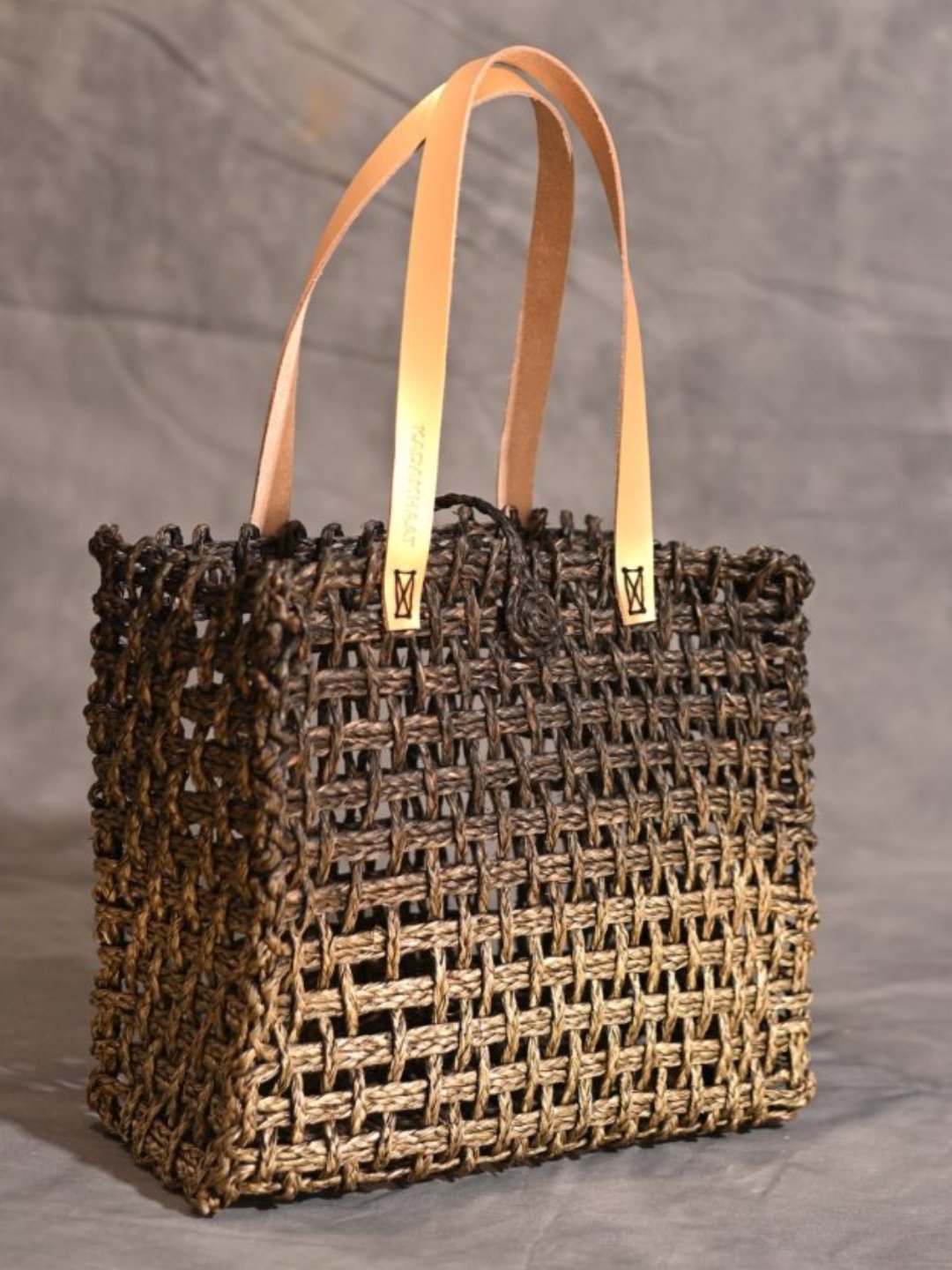 Handmade Sabai Grass Mesh Bag - Black & Gold - Kadam Haat